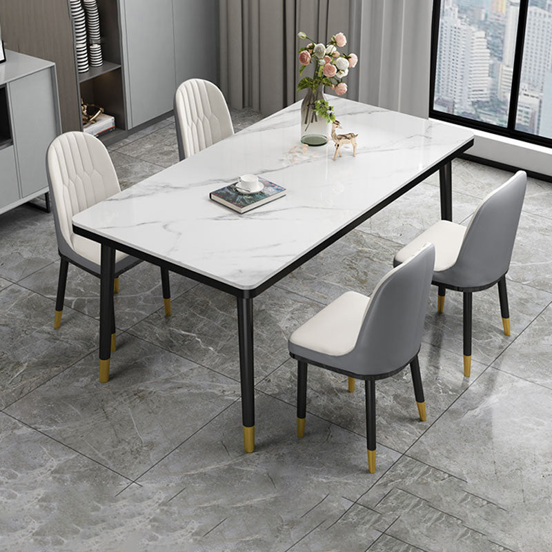 Rectangle Stone Top Dining Table Glam Style Kitchen Dining Table Clearhalo 'Dining Tables & Seating' 'Dining Tables' 'dining_table' 'furn' 'furn_dining_table' 'Furniture' 'Kitchen & Dining Furniture' 7012526