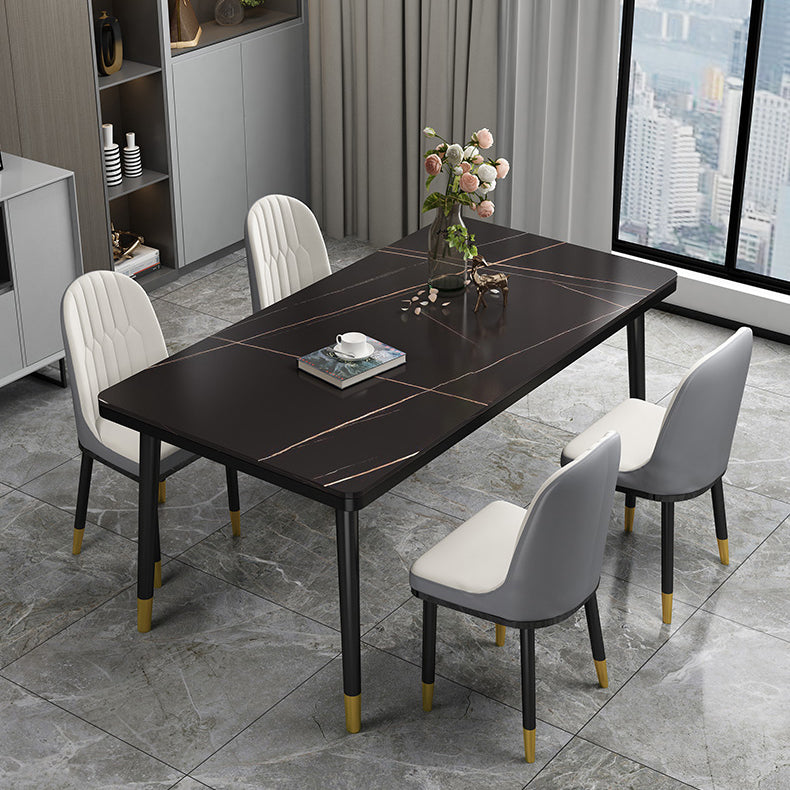 Rectangle Stone Top Dining Table Glam Style Kitchen Dining Table Clearhalo 'Dining Tables & Seating' 'Dining Tables' 'dining_table' 'furn' 'furn_dining_table' 'Furniture' 'Kitchen & Dining Furniture' 7012533