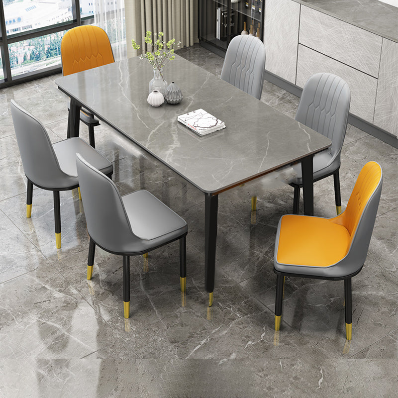 Glam Style Rectangle Dining Table Stone Top Dining Room Table Gray Without Chairs Clearhalo 'Dining Tables & Seating' 'Dining Tables' 'dining_table' 'furn' 'furn_dining_table' 'Furniture' 'Kitchen & Dining Furniture' 7012539