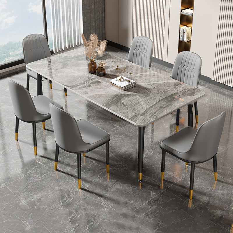 Glam Style Rectangle Dining Table Stone Top Dining Room Table Light Gray Without Chairs Clearhalo 'Dining Tables & Seating' 'Dining Tables' 'dining_table' 'furn' 'furn_dining_table' 'Furniture' 'Kitchen & Dining Furniture' 7012543
