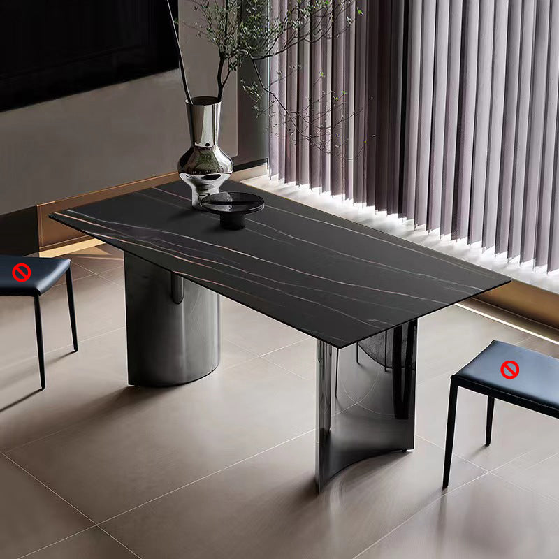 Industrial Dinner Table Stone Rectangle Dining Site Table for Home Black Without Chairs Clearhalo 'Dining Tables & Seating' 'Dining Tables' 'dining_table' 'furn' 'furn_dining_table' 'Furniture' 'Kitchen & Dining Furniture' 7012852
