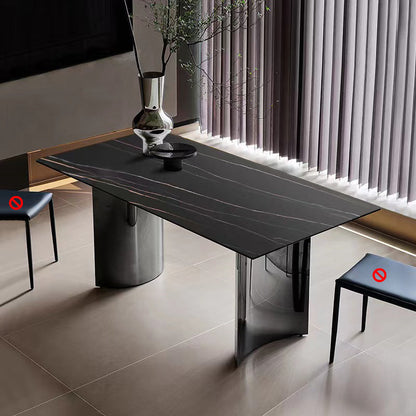 Industrial Dinner Table Stone Rectangle Dining Site Table for Home Black Without Chairs Clearhalo 'Dining Tables & Seating' 'Dining Tables' 'dining_table' 'furn' 'furn_dining_table' 'Furniture' 'Kitchen & Dining Furniture' 7012852