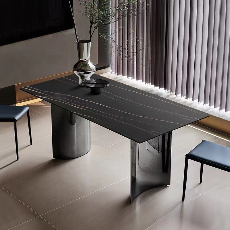 Industrial Dinner Table Stone Rectangle Dining Site Table for Home Clearhalo 'Dining Tables & Seating' 'Dining Tables' 'dining_table' 'furn' 'furn_dining_table' 'Furniture' 'Kitchen & Dining Furniture' 7012854