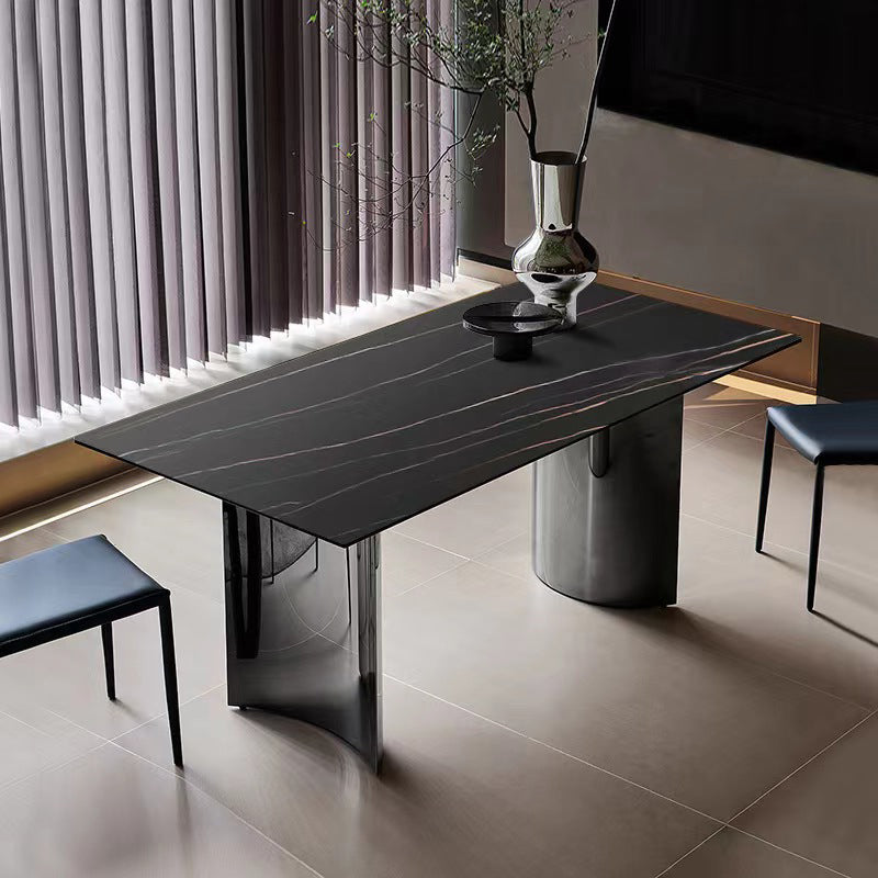 Industrial Dinner Table Stone Rectangle Dining Site Table for Home Clearhalo 'Dining Tables & Seating' 'Dining Tables' 'dining_table' 'furn' 'furn_dining_table' 'Furniture' 'Kitchen & Dining Furniture' 7012862