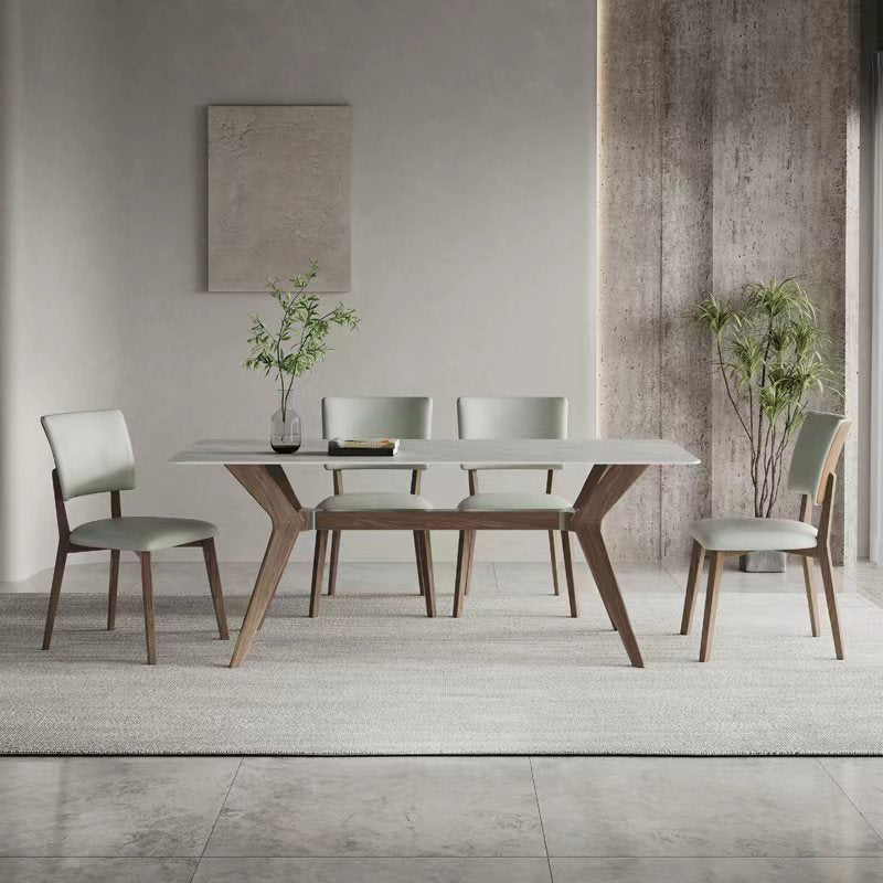Industrial Dinner Table Stone Rectangle Dining Site Table in Grey