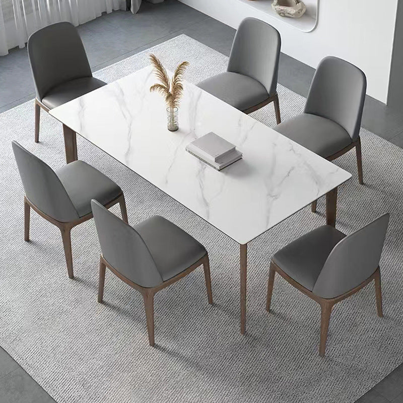 Industrial Style Dinner Table Stone Rectangle Dining Site Table in White Clearhalo 'Dining Tables & Seating' 'Dining Tables' 'dining_table' 'furn' 'furn_dining_table' 'Furniture' 'Kitchen & Dining Furniture' 7012947