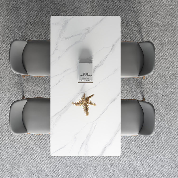 Industrial Style Dinner Table Stone Rectangle Dining Site Table in White Clearhalo 'Dining Tables & Seating' 'Dining Tables' 'dining_table' 'furn' 'furn_dining_table' 'Furniture' 'Kitchen & Dining Furniture' 7012956
