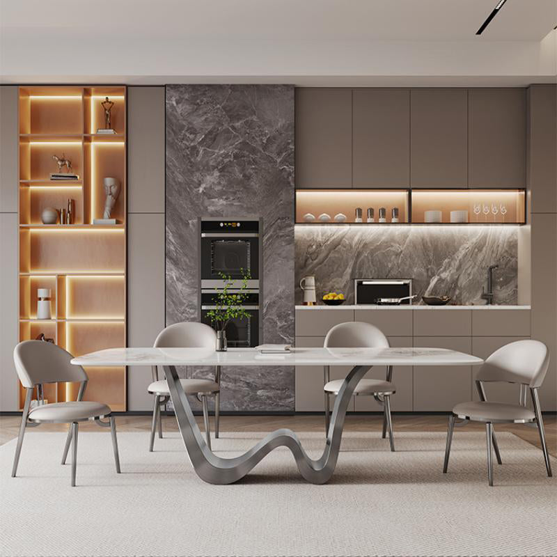 Kitchen Dinner Table Dining Room Stone Rectangle Dining Table Clearhalo 'Dining Tables & Seating' 'Dining Tables' 'dining_table' 'furn' 'furn_dining_table' 'Furniture' 'Kitchen & Dining Furniture' 7013110