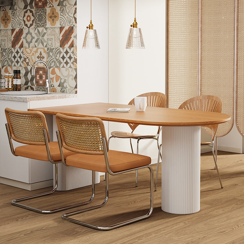 Solid Wood Dining Table Double Pedestal Dinner Table for Dining Room