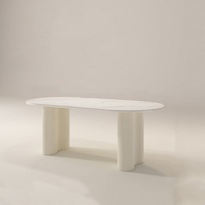 Table à manger ovale à double piédestal Table de dîner de cuisine contemporaine