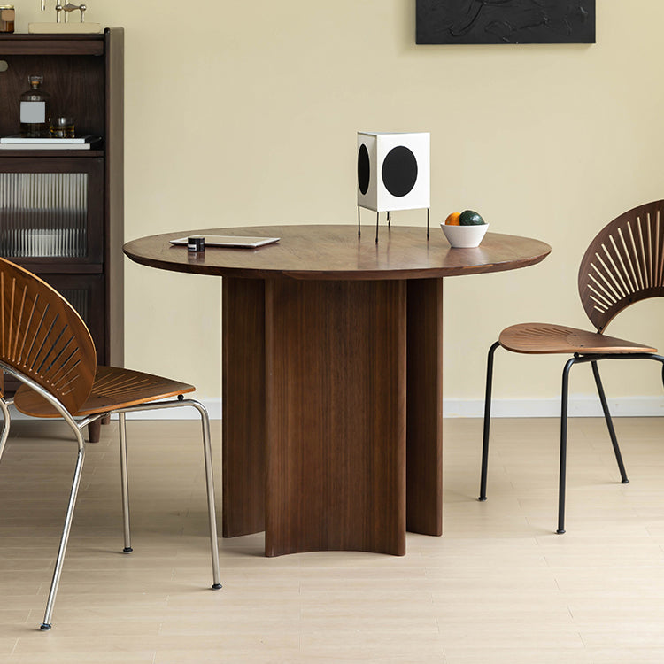 Tavolo da pranzo moderno rotondo in legno massello per sala da pranzo