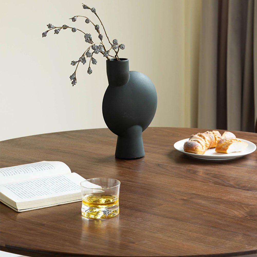 Tavolo da pranzo moderno rotondo in legno massello per sala da pranzo