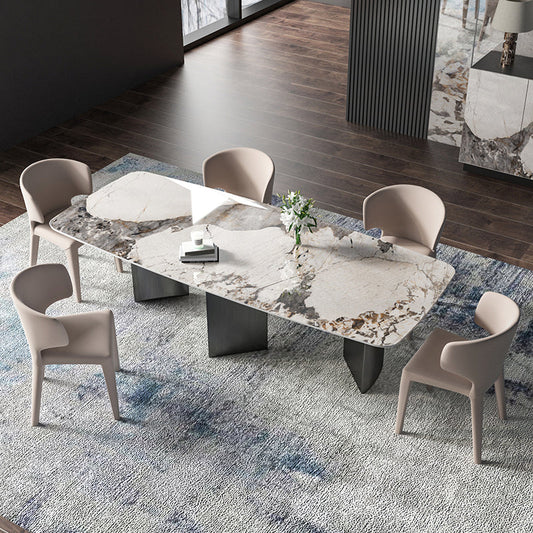 ベージュの椅子付きグラムスタイルのダイニングテーブルセット1/3/4/5/6 PCSメタルダイネットセット