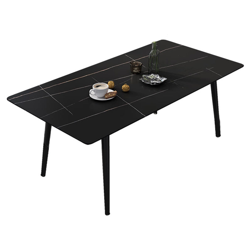 Modern Dinette Set with Solid Back Chairs 1/4/5/6/7 Pcs Stone Top Dining Table Set Black 63"L x 31.5"W Clearhalo 'Dining Room Sets' 'Dining Tables & Seating' 'dining_room_set' 'furn' 'furn_dining_room_set' 'Furniture' 'Kitchen & Dining Furniture' 7013715