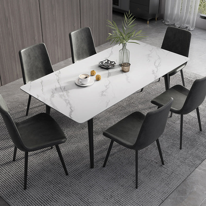 Modern Dinette Set with Solid Back Chairs 1/4/5/6/7 Pcs Stone Top Dining Table Set 7 Pieces: Table, 6 Chairs Clearhalo 'Dining Room Sets' 'Dining Tables & Seating' 'dining_room_set' 'furn' 'furn_dining_room_set' 'Furniture' 'Kitchen & Dining Furniture' 7013718