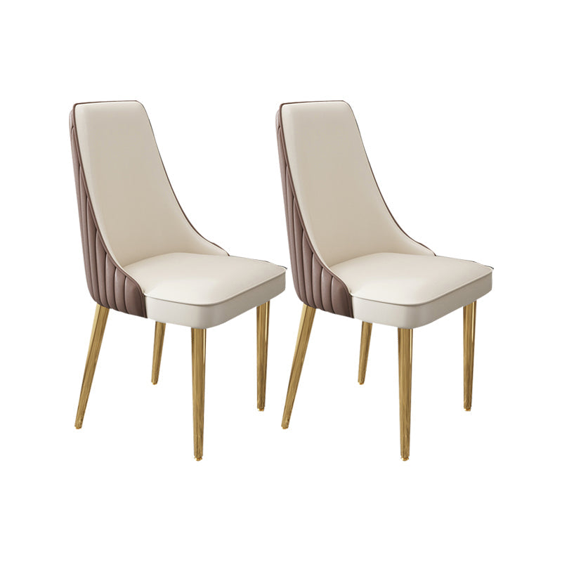 Glam Style Side Chair Leather Parsons Back Dining Chair for Home Brown White 2 Piece Set Clearhalo 'Dining Chairs' 'Dining Tables & Seating' 'dining_chair' 'furn' 'furn_dining_chair' 'Furniture' 'Kitchen & Dining Furniture' 7013910