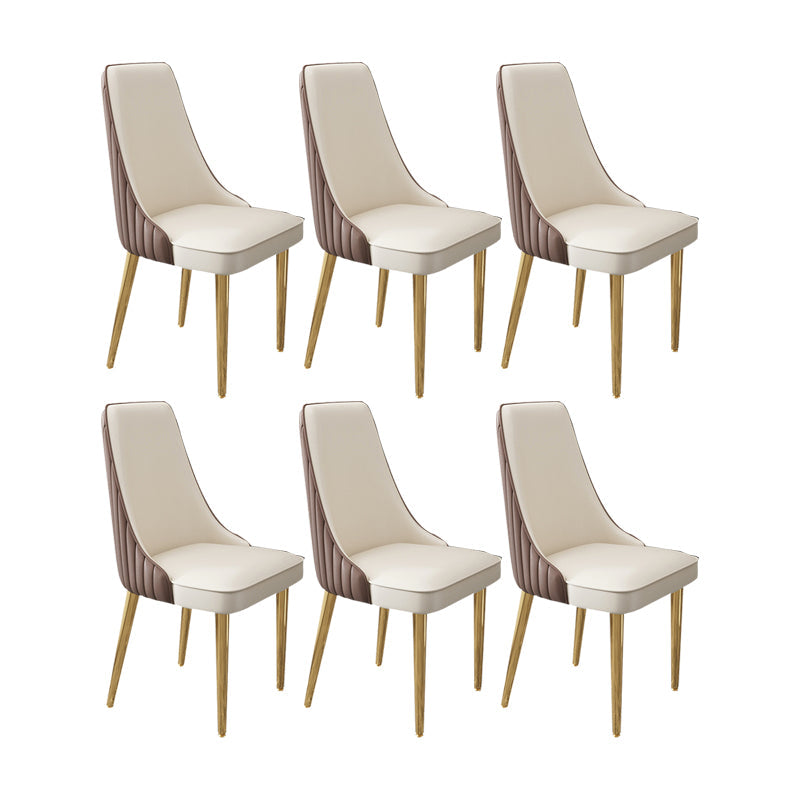 Glam Style Side Chair Leather Parsons Back Dining Chair for Home Brown White 6 Piece Set Clearhalo 'Dining Chairs' 'Dining Tables & Seating' 'dining_chair' 'furn' 'furn_dining_chair' 'Furniture' 'Kitchen & Dining Furniture' 7013912