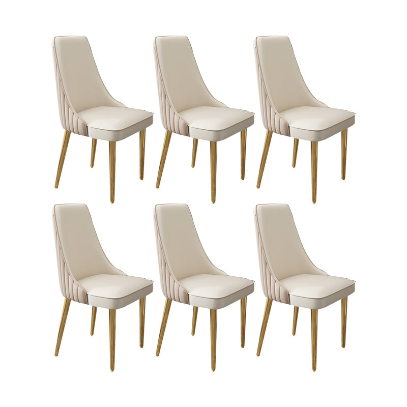 Glam Style Side Chair Leather Parsons Back Dining Chair for Home Khaki-White 6 Piece Set Clearhalo 'Dining Chairs' 'Dining Tables & Seating' 'dining_chair' 'furn' 'furn_dining_chair' 'Furniture' 'Kitchen & Dining Furniture' 7013924