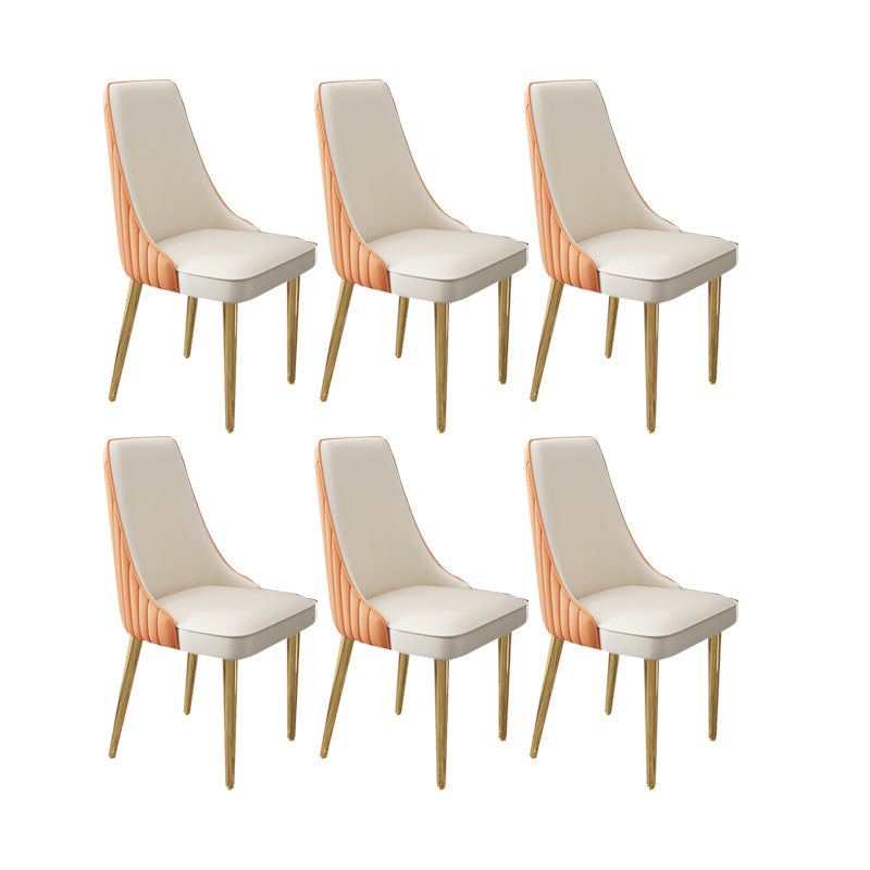 Glam Style Side Chair Leather Parsons Back Dining Chair for Home Orange White 6 Piece Set Clearhalo 'Dining Chairs' 'Dining Tables & Seating' 'dining_chair' 'furn' 'furn_dining_chair' 'Furniture' 'Kitchen & Dining Furniture' 7013928