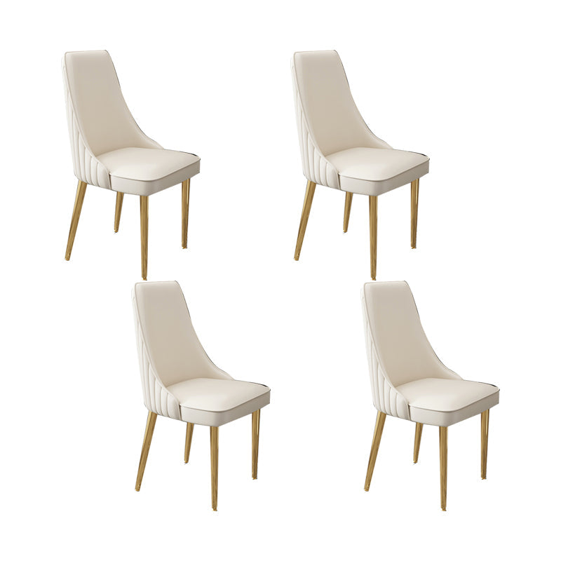 Glam Style Side Chair Leather Parsons Back Dining Chair for Home Off-White 4 Piece Set Clearhalo 'Dining Chairs' 'Dining Tables & Seating' 'dining_chair' 'furn' 'furn_dining_chair' 'Furniture' 'Kitchen & Dining Furniture' 7013955
