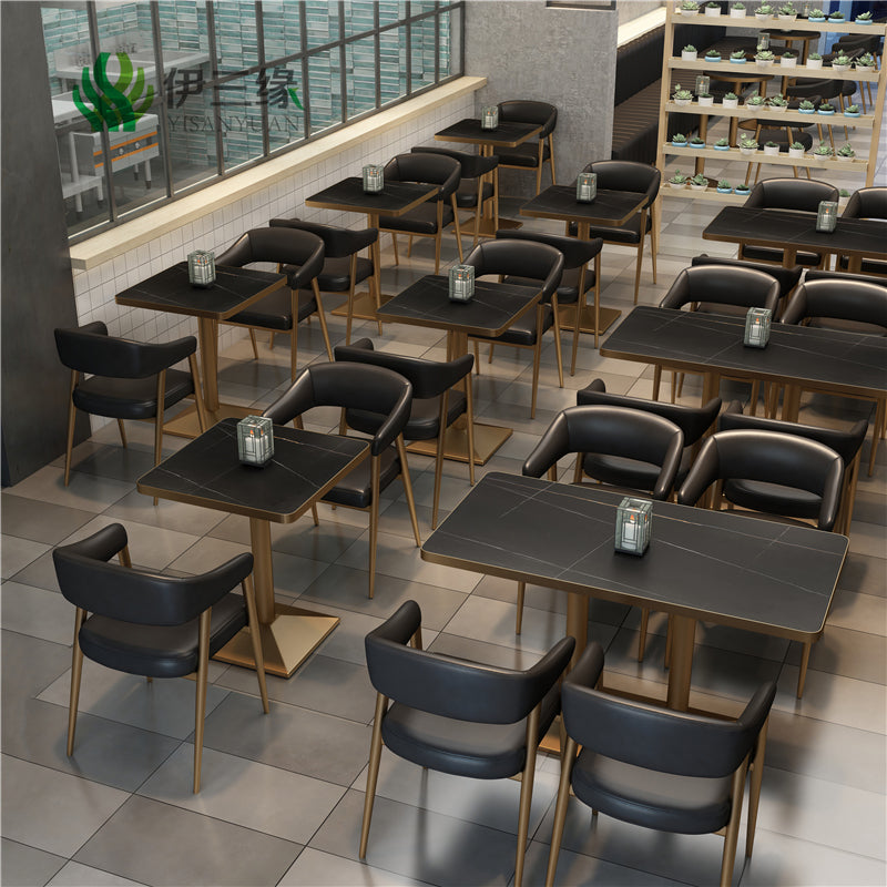 Industrial Faux Leather Chairs Upholstered Arm Chairs with Metal Base