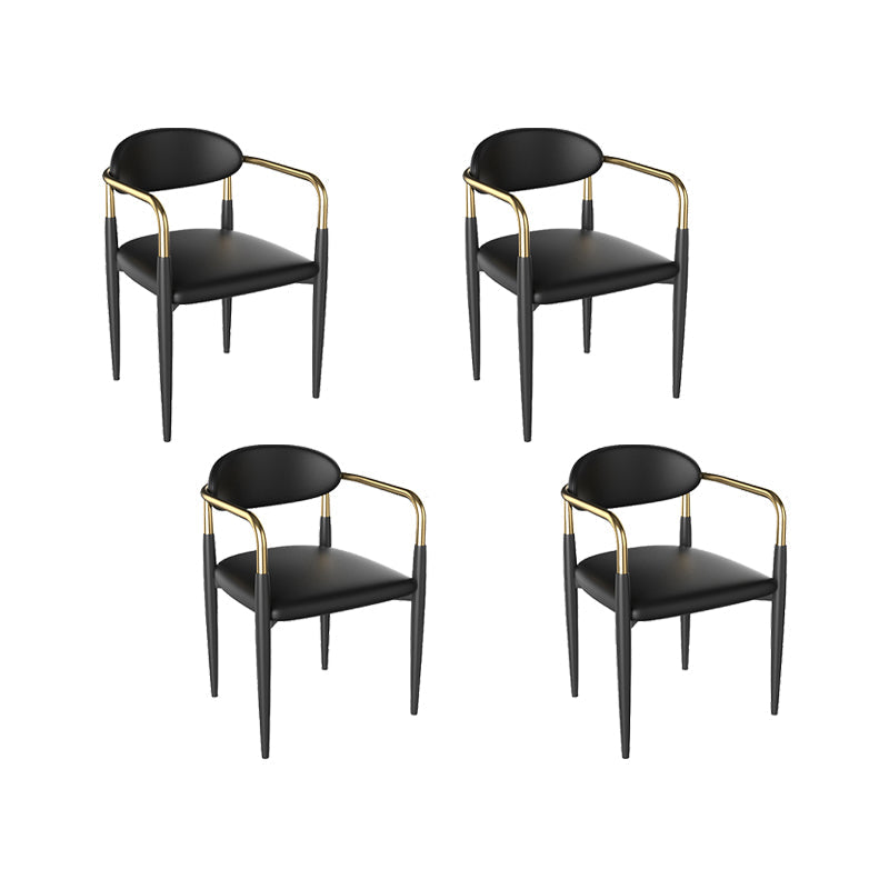 Faux Leather Arm Chairs Upholstered Dining Chairs with Metal Base