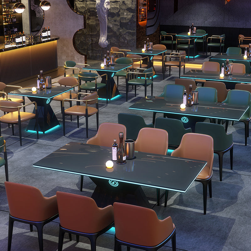 Faux Leather Arm Chairs Upholstered Dining Chairs with Metal Base