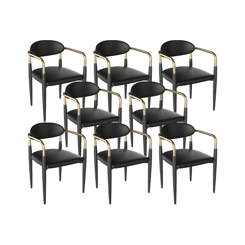 Faux Leather Arm Chairs Upholstered Dining Chairs with Metal Base