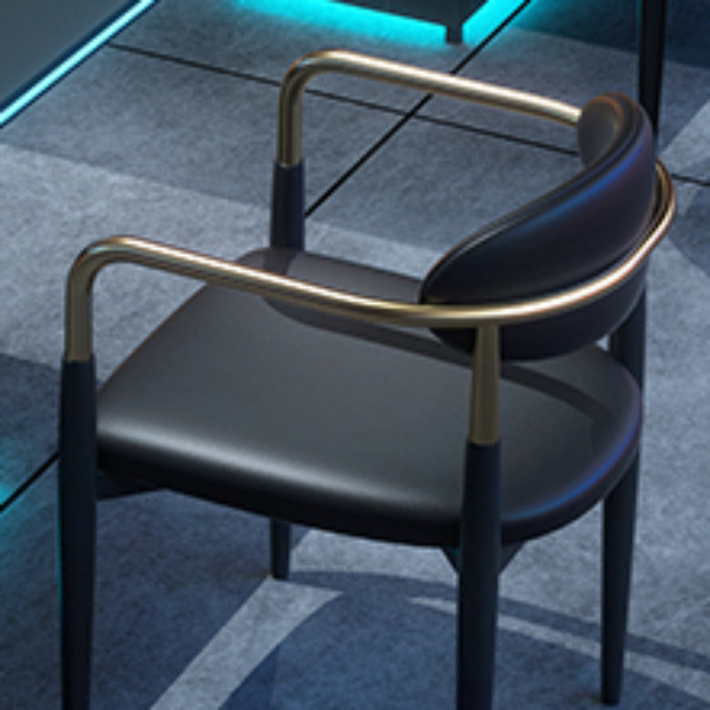Faux Leather Arm Chairs Upholstered Dining Chairs with Metal Base