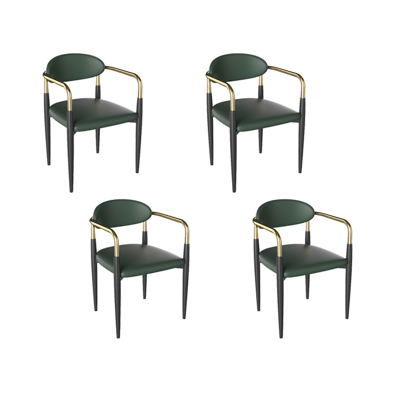 Faux Leather Arm Chairs Upholstered Dining Chairs with Metal Base