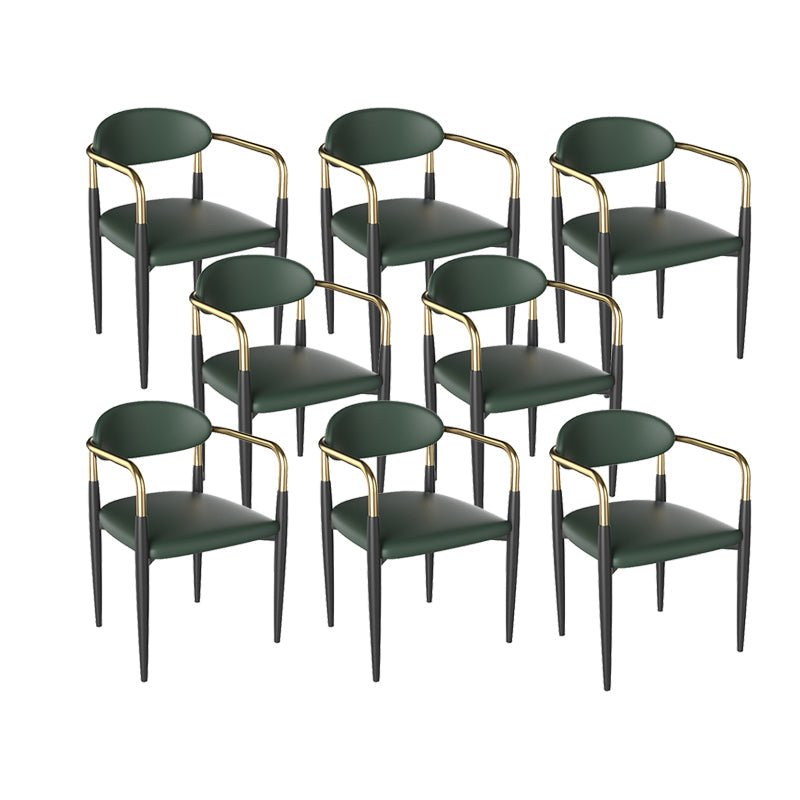 Faux Leather Arm Chairs Upholstered Dining Chairs with Metal Base
