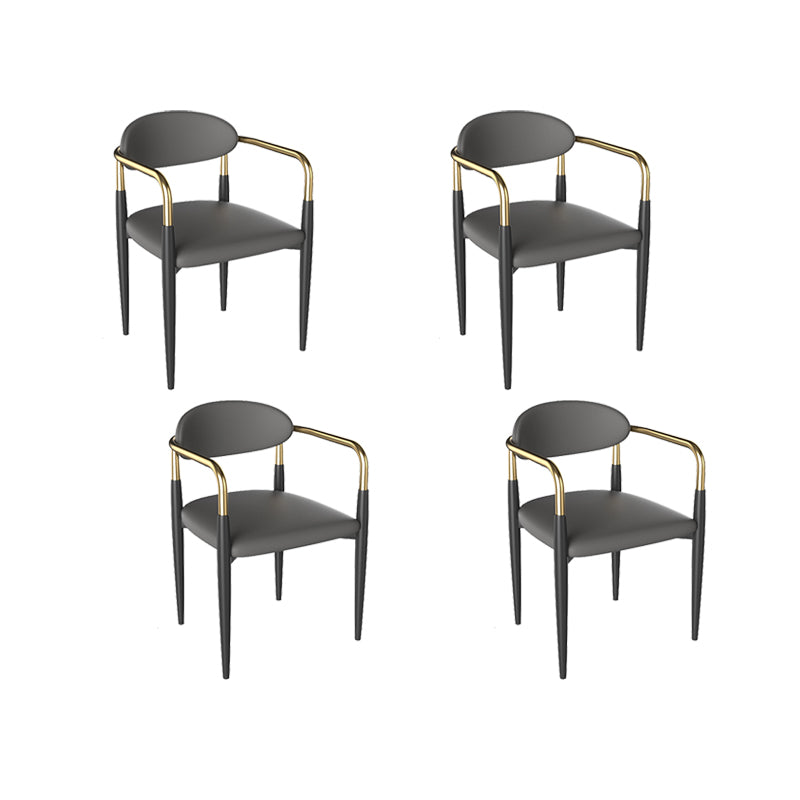 Faux Leather Arm Chairs Upholstered Dining Chairs with Metal Base