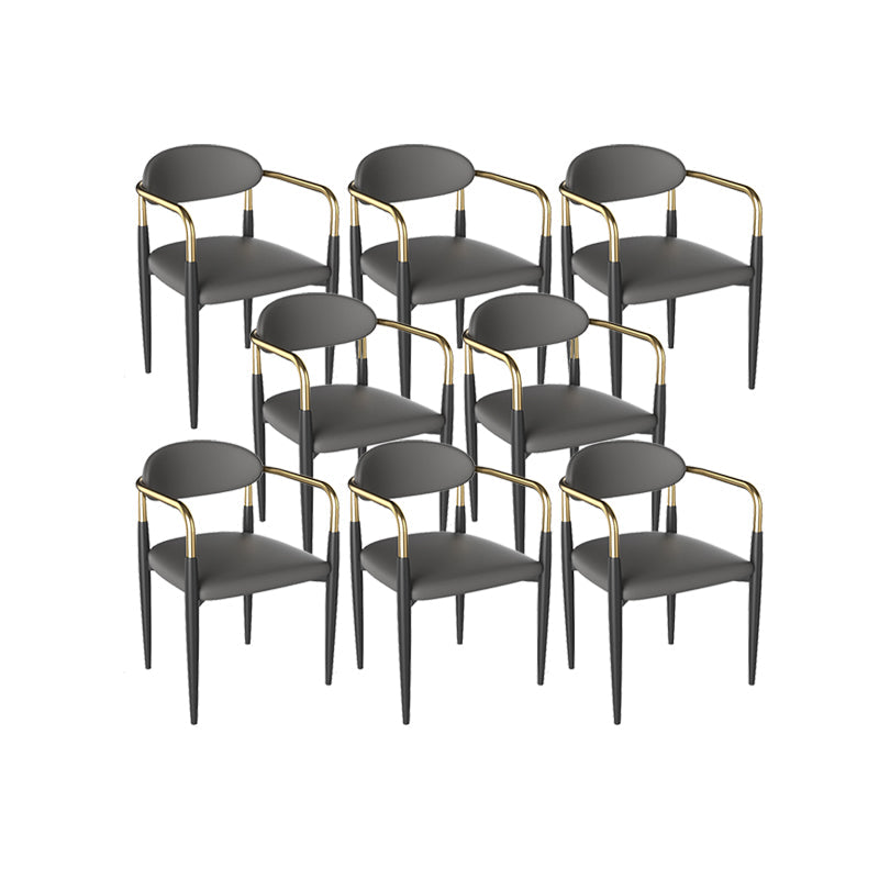 Faux Leather Arm Chairs Upholstered Dining Chairs with Metal Base