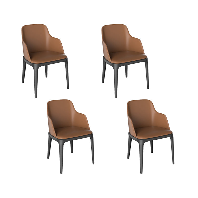 Faux Leather Arm Chairs Upholstered Dining Chairs with Metal Base