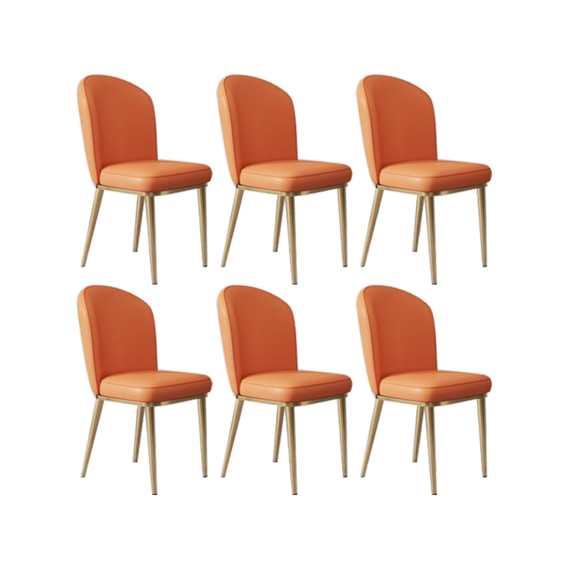 Glam Style Side Chair Leather Gold Frame Dining Chair for Home Orange 6 Piece Set Clearhalo 'Dining Chairs' 'Dining Tables & Seating' 'dining_chair' 'furn' 'furn_dining_chair' 'Furniture' 'Kitchen & Dining Furniture' 7014236