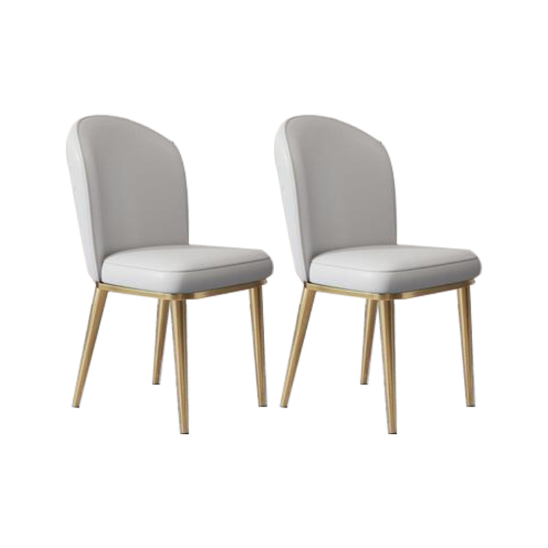 Glam Style Side Chair Leather Gold Frame Dining Chair for Home Light Gray 2 Piece Set Clearhalo 'Dining Chairs' 'Dining Tables & Seating' 'dining_chair' 'furn' 'furn_dining_chair' 'Furniture' 'Kitchen & Dining Furniture' 7014239