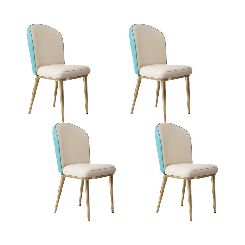 Glam Style Side Chair Leather Gold Frame Dining Chair for Home Lake Blue-White 4 Piece Set Clearhalo 'Dining Chairs' 'Dining Tables & Seating' 'dining_chair' 'furn' 'furn_dining_chair' 'Furniture' 'Kitchen & Dining Furniture' 7014245