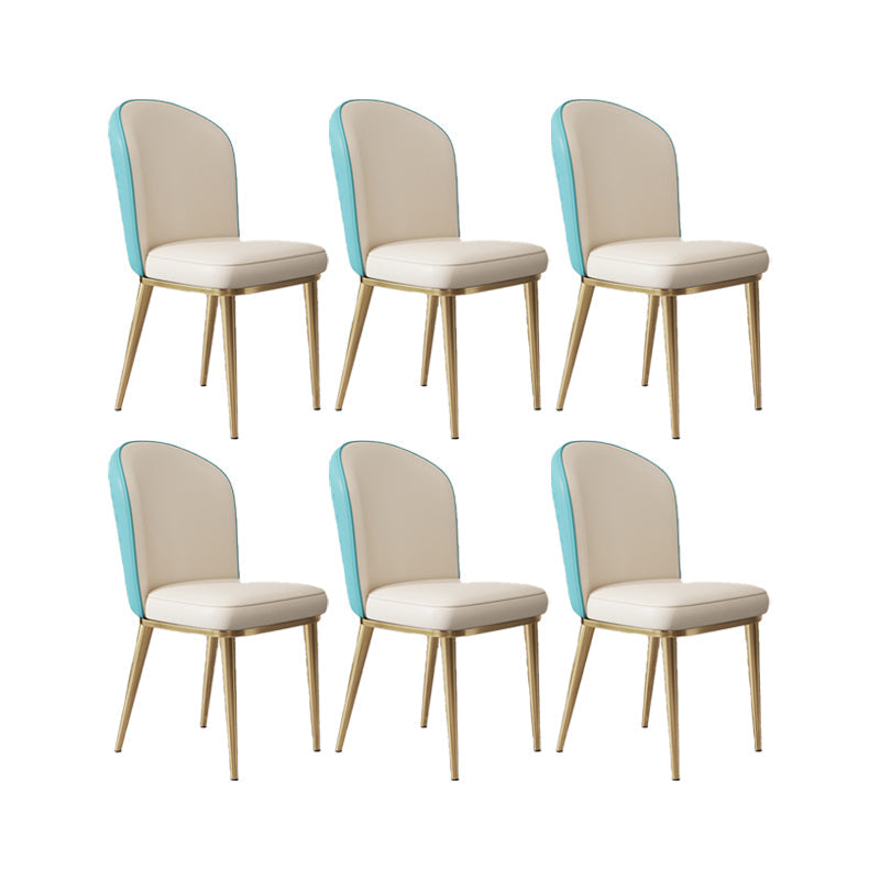 Glam Style Side Chair Leather Gold Frame Dining Chair for Home Lake Blue-White 6 Piece Set Clearhalo 'Dining Chairs' 'Dining Tables & Seating' 'dining_chair' 'furn' 'furn_dining_chair' 'Furniture' 'Kitchen & Dining Furniture' 7014246