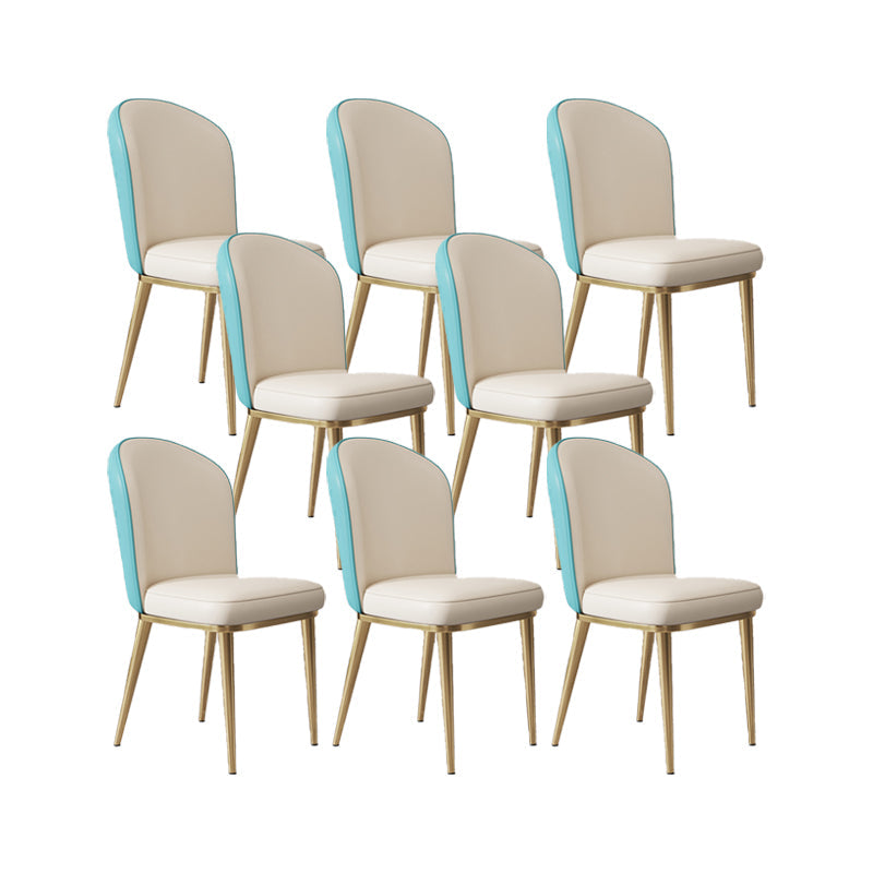 Glam Style Side Chair Leather Gold Frame Dining Chair for Home Lake Blue-White 8 Piece Set Clearhalo 'Dining Chairs' 'Dining Tables & Seating' 'dining_chair' 'furn' 'furn_dining_chair' 'Furniture' 'Kitchen & Dining Furniture' 7014247