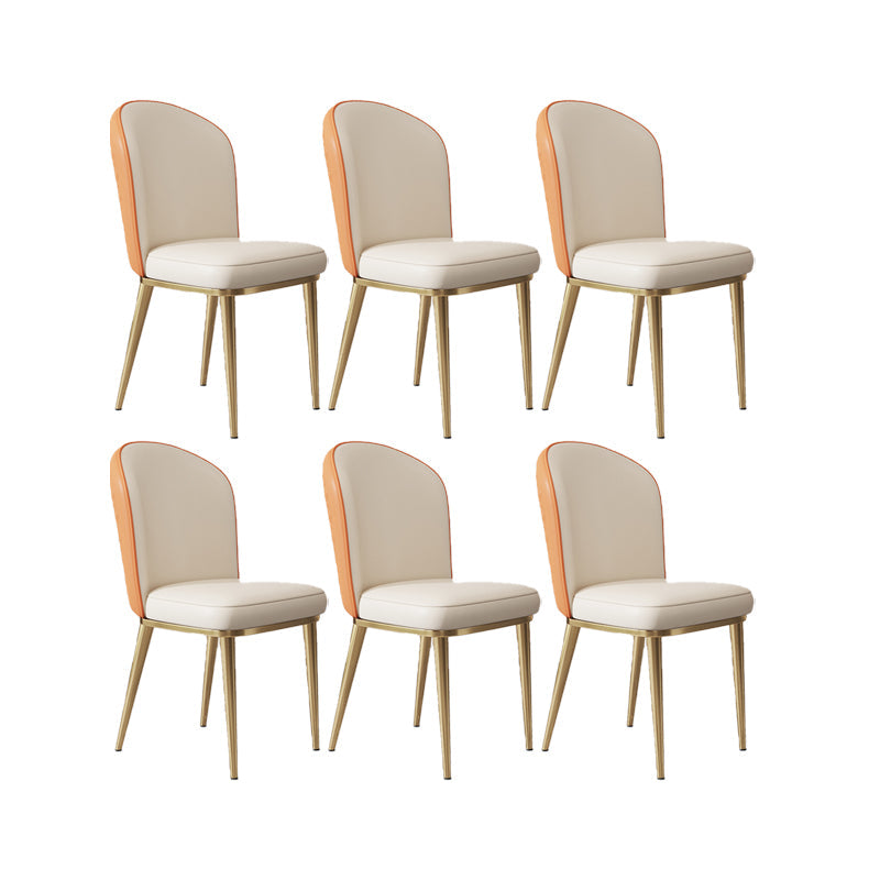 Glam Style Side Chair Leather Gold Frame Dining Chair for Home Orange White 6 Piece Set Clearhalo 'Dining Chairs' 'Dining Tables & Seating' 'dining_chair' 'furn' 'furn_dining_chair' 'Furniture' 'Kitchen & Dining Furniture' 7014251