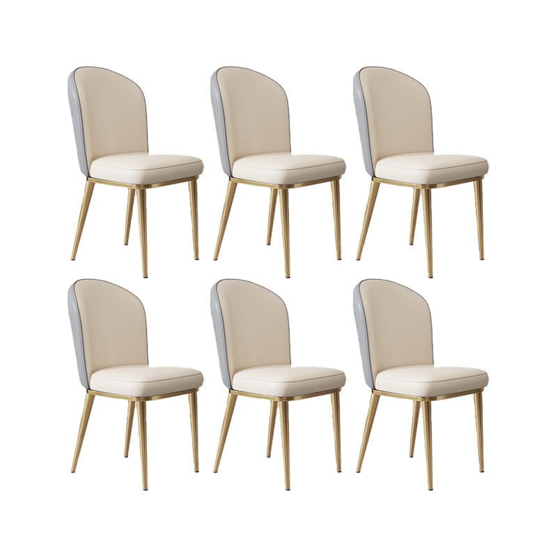 Glam Style Side Chair Leather Gold Frame Dining Chair for Home Gray-White 6 Piece Set Clearhalo 'Dining Chairs' 'Dining Tables & Seating' 'dining_chair' 'furn' 'furn_dining_chair' 'Furniture' 'Kitchen & Dining Furniture' 7014256