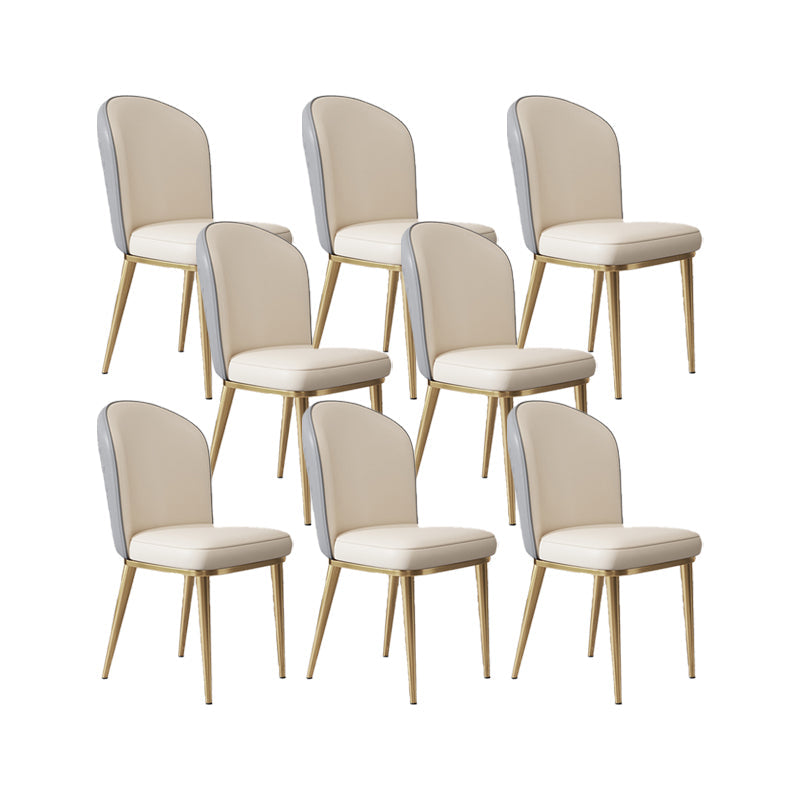 Glam Style Side Chair Leather Gold Frame Dining Chair for Home Gray-White 8 Piece Set Clearhalo 'Dining Chairs' 'Dining Tables & Seating' 'dining_chair' 'furn' 'furn_dining_chair' 'Furniture' 'Kitchen & Dining Furniture' 7014257