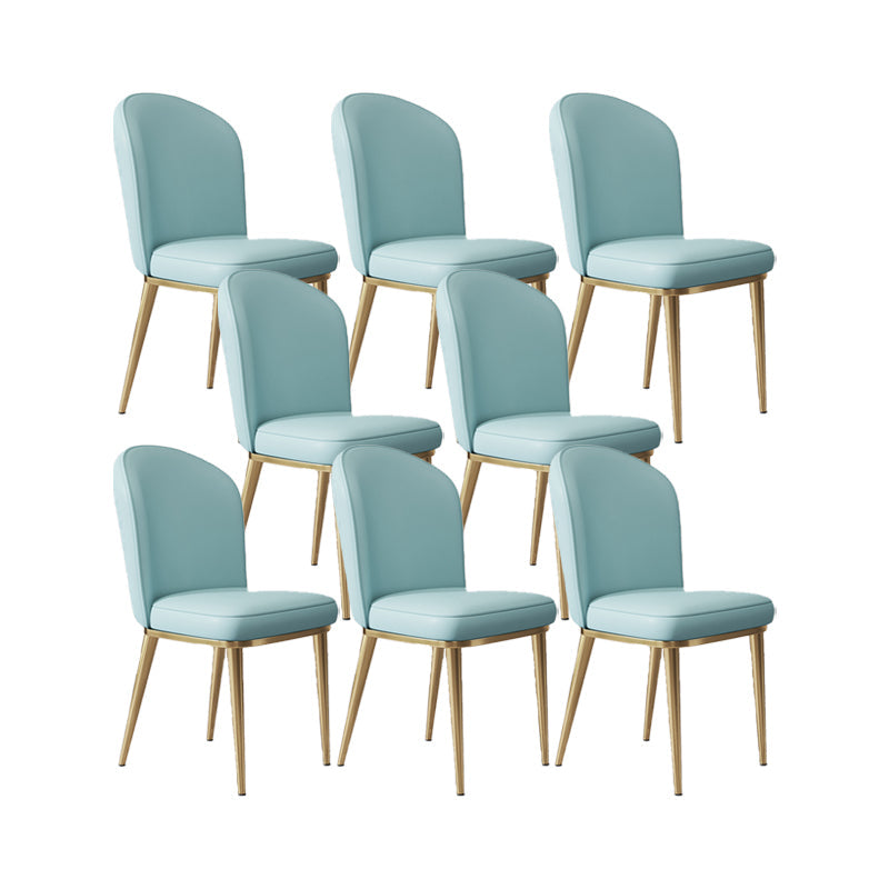 Glam Style Side Chair Leather Gold Frame Dining Chair for Home Airy Blue 8 Piece Set Clearhalo 'Dining Chairs' 'Dining Tables & Seating' 'dining_chair' 'furn' 'furn_dining_chair' 'Furniture' 'Kitchen & Dining Furniture' 7014287