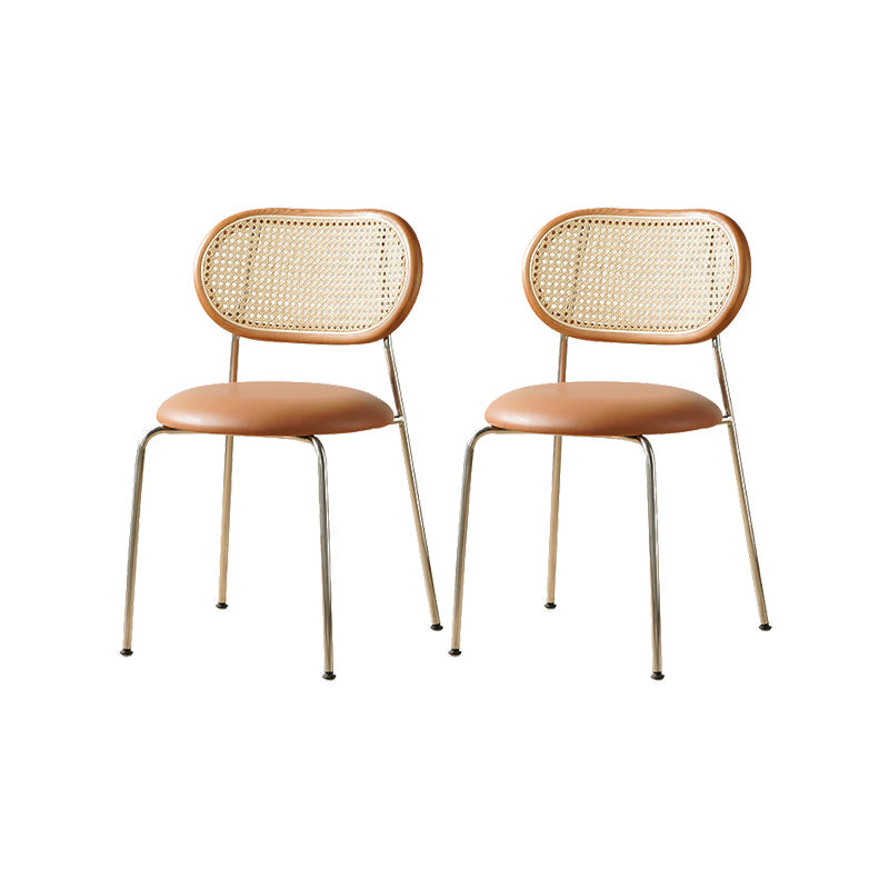 Industrial Dining Chair Leather Metal Base Dining Chair for Home Brown Faux Leather 2 Piece Set Clearhalo 'Dining Chairs' 'Dining Tables & Seating' 'dining_chair' 'furn' 'furn_dining_chair' 'Furniture' 'Kitchen & Dining Furniture' 7014402