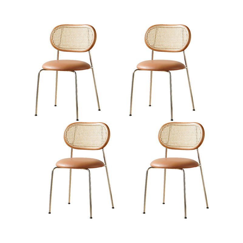 Industrial Dining Chair Leather Metal Base Dining Chair for Home Brown Faux Leather 4 Piece Set Clearhalo 'Dining Chairs' 'Dining Tables & Seating' 'dining_chair' 'furn' 'furn_dining_chair' 'Furniture' 'Kitchen & Dining Furniture' 7014404