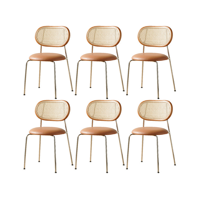 Industrial Dining Chair Leather Metal Base Dining Chair for Home Brown Faux Leather 6 Piece Set Clearhalo 'Dining Chairs' 'Dining Tables & Seating' 'dining_chair' 'furn' 'furn_dining_chair' 'Furniture' 'Kitchen & Dining Furniture' 7014407