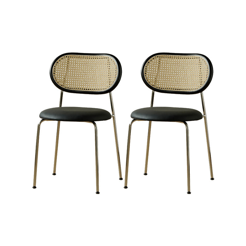 Industrial Dining Chair Leather Metal Base Dining Chair for Home Black Genuine Leather 2 Piece Set Clearhalo 'Dining Chairs' 'Dining Tables & Seating' 'dining_chair' 'furn' 'furn_dining_chair' 'Furniture' 'Kitchen & Dining Furniture' 7014412