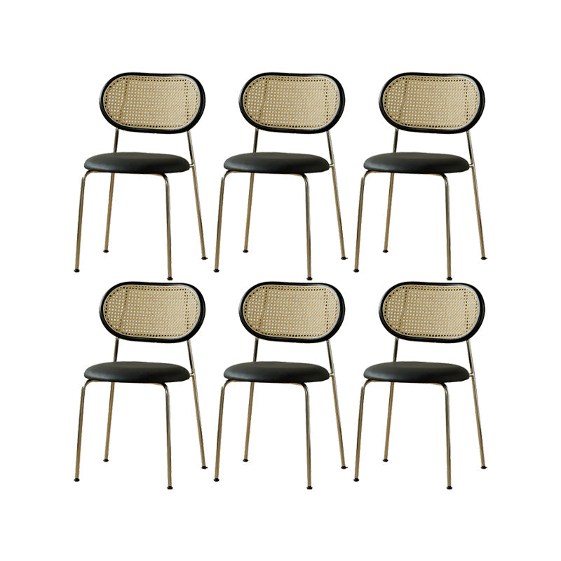 Industrial Dining Chair Leather Metal Base Dining Chair for Home Black Genuine Leather 6 Piece Set Clearhalo 'Dining Chairs' 'Dining Tables & Seating' 'dining_chair' 'furn' 'furn_dining_chair' 'Furniture' 'Kitchen & Dining Furniture' 7014417