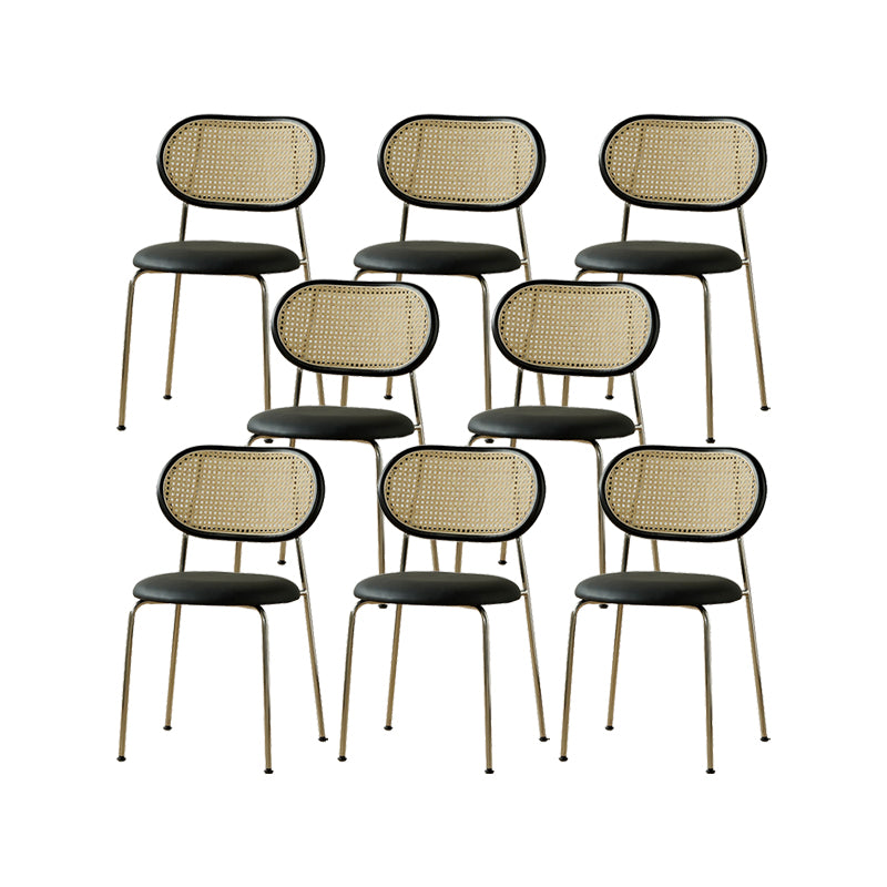 Industrial Dining Chair Leather Metal Base Dining Chair for Home Black Genuine Leather 8 Piece Set Clearhalo 'Dining Chairs' 'Dining Tables & Seating' 'dining_chair' 'furn' 'furn_dining_chair' 'Furniture' 'Kitchen & Dining Furniture' 7014418