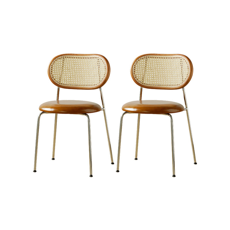 Industrial Dining Chair Leather Metal Base Dining Chair for Home Brown Genuine Leather 2 Piece Set Clearhalo 'Dining Chairs' 'Dining Tables & Seating' 'dining_chair' 'furn' 'furn_dining_chair' 'Furniture' 'Kitchen & Dining Furniture' 7014421